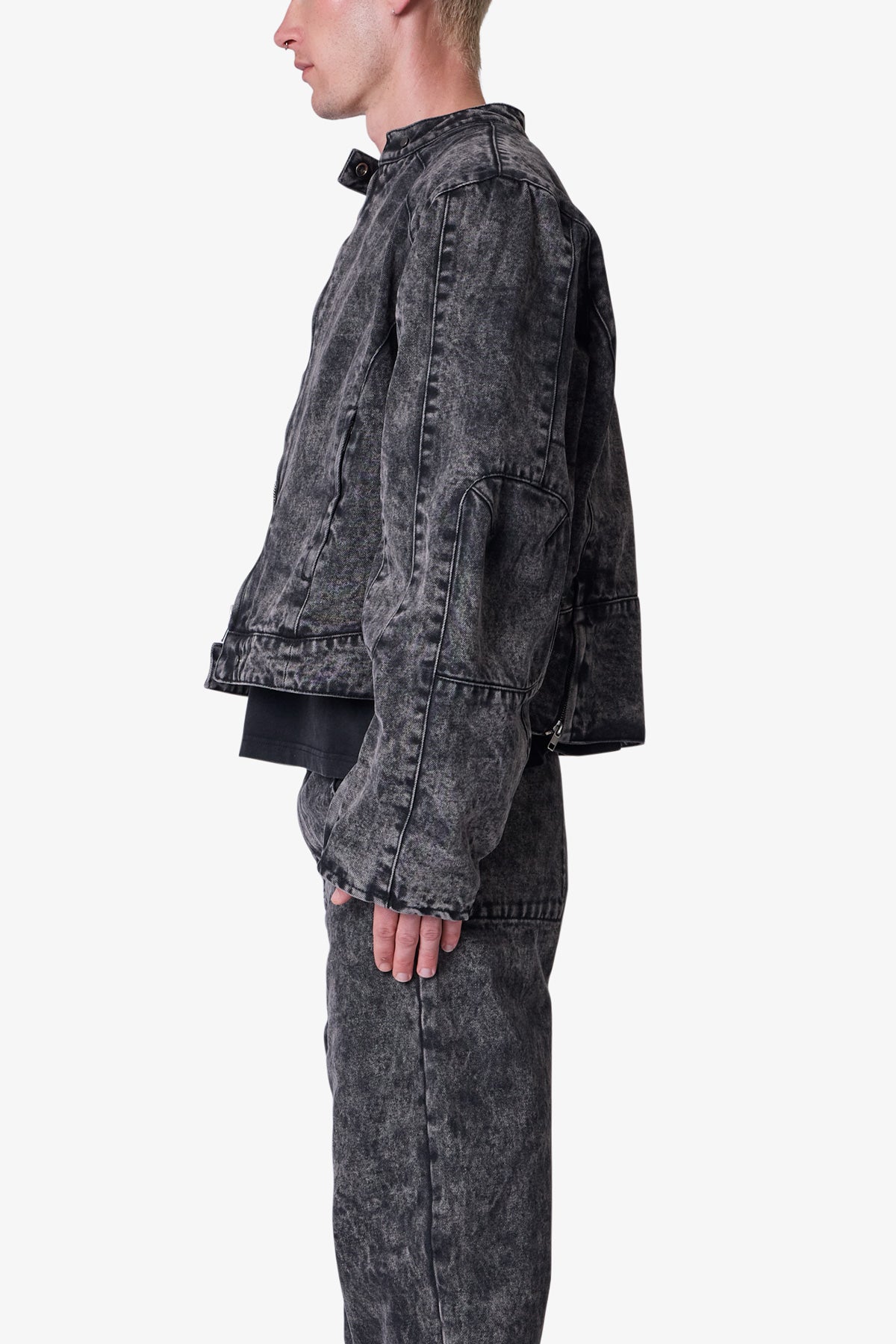 Moto Denim Jacket - Vintage Black - 图片 4