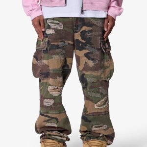 Ultra Baggy Distressed Cargo Pants - Woodland Camo