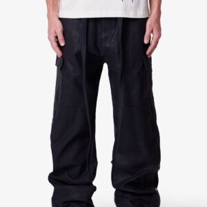 Ultra Baggy Leather Snap Cargo Pants - Black