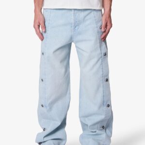 Ultra Baggy Offset Button Denim - Light Blue