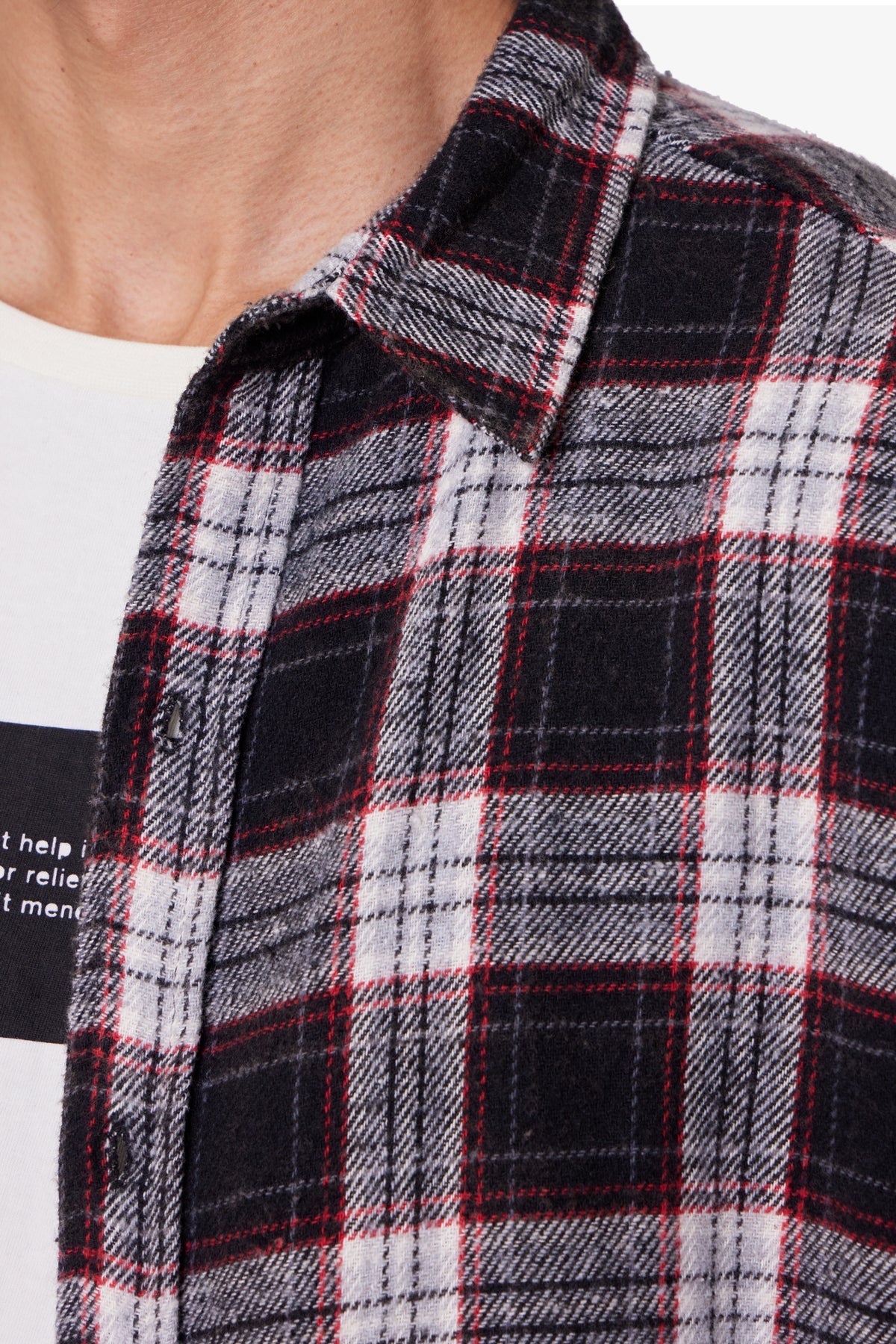 Washed Cropped Flannel Shirt - Black/White - 图片 7