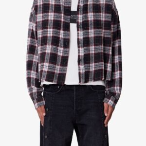 Washed Cropped Flannel Shirt - Black/White