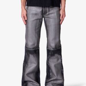 Washed Leather Flare Pants - Black