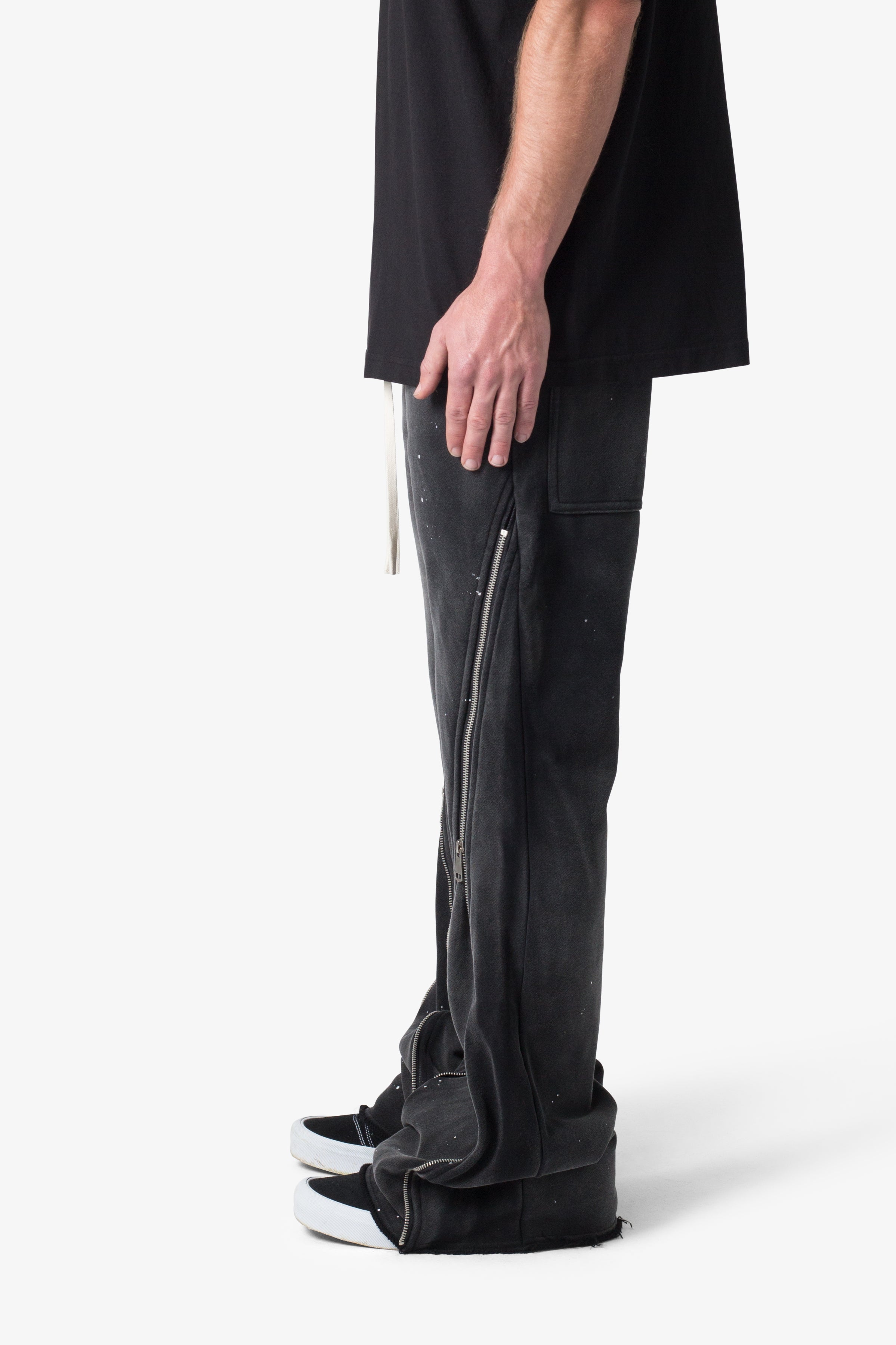 Zipper Flare Sweatpants - Vintage Black - 图片 5